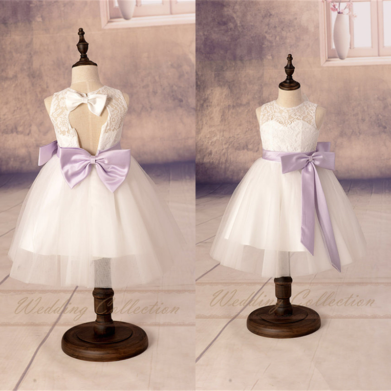 Lace Tulle Flower Girl Dress Applique Neckline Wedding Party Dance Dress W100