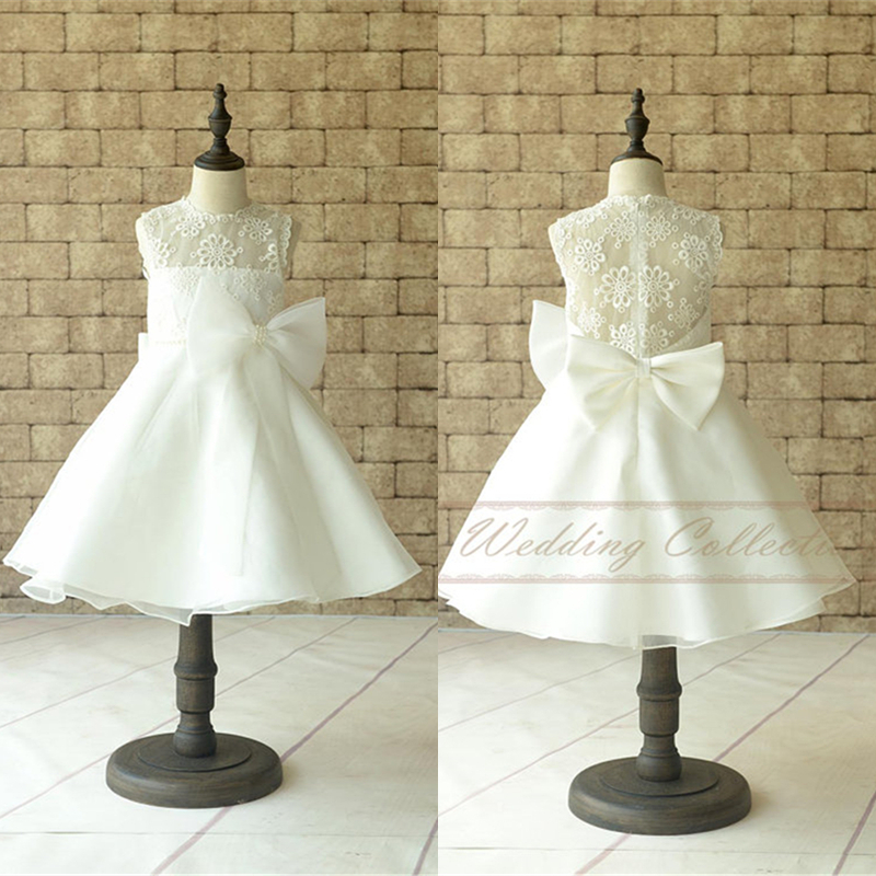 Lace Tulle Flower Girl Dress Applique Neckline Wedding Party Dance Dress W98