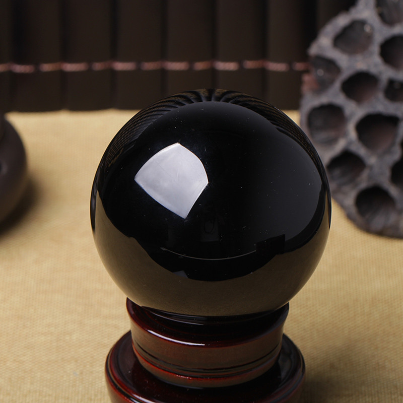 100mm Natural Obsidian Sphere Magic Crystal Healing Ball Sphere + Stand LH-23