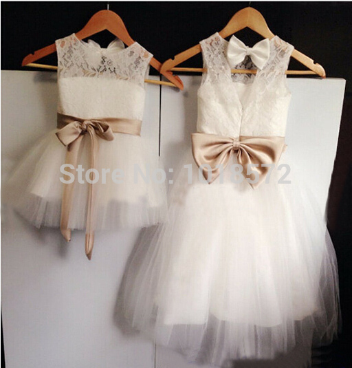 2016 Real Flower Girl Dresses Bow Sashes Keyhole Party Communion Pageant Dress For Wedding Little Girls Kids/children Dress W122