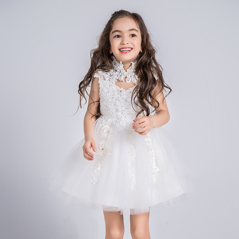 Pink Dress Birthday Dresses For Kids Elegant White Lace Flower Girl Tulle  Dress