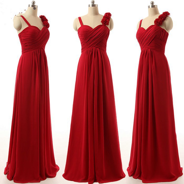 Sleeveless Ruched Chiffon A-line Floor-length Prom Dress, Evening Dress, Bridesmaid Dress