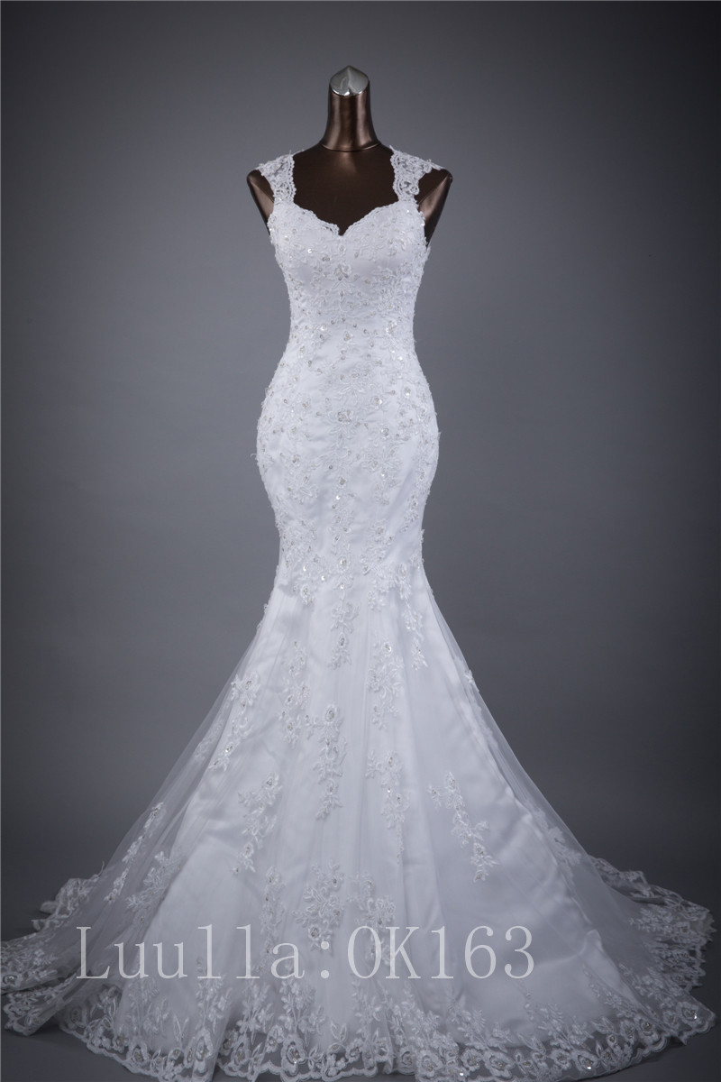Women Fashion White/ivory Mermaid Cap Shoulder Wedding Dress Bridal Gown Lace Dress Long Train Strapless Prom Dress Kk3