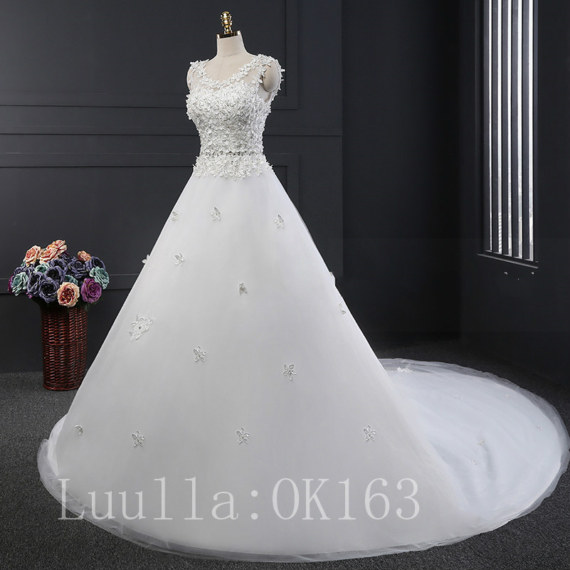 Women Fashion Applique White/ivory Wedding Dress Bridal Gown Lace Dress Long Train Prom Dress Kk6