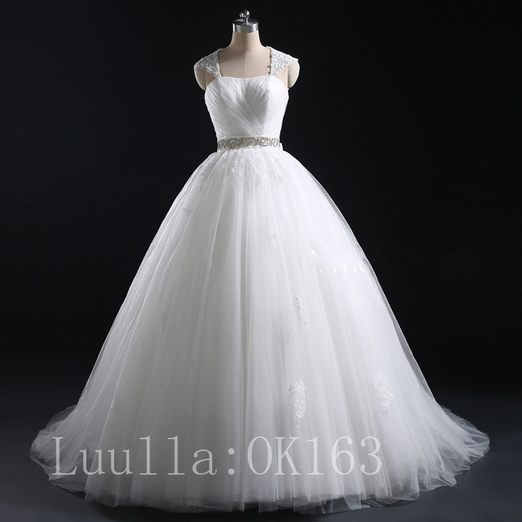 Women Fashion White/ivory Cap Shoulder Wedding Dress Bridal Gown Lace Dress Long Train Prom Dress Kk7