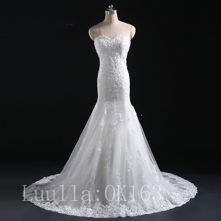 Women Fashion Applique White/ivory Wedding Dress Bridal Gown Lace Dress Long Train Prom Dress Kk9