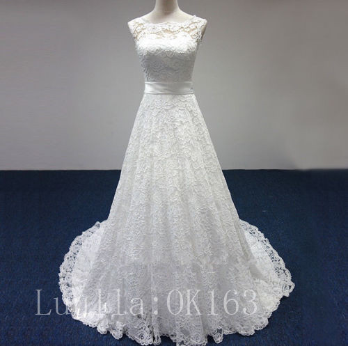 Women Fashion White/ivory Wedding Dress Bridal Gown Sexy Lace Dress Long Train Prom Dress Kk15
