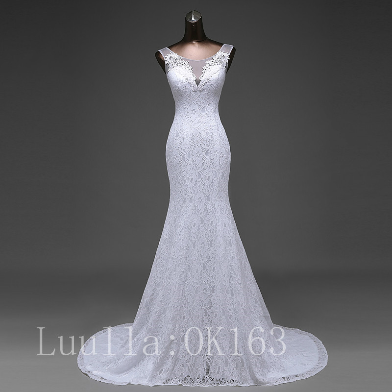 Women Fashion White/ivory V Neck Wedding Dress Bridal Gown Sexy Lace Dress Long Train Prom Dress Kk26