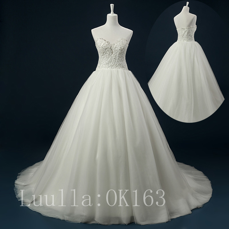 Women Fashion White/ivory Strapless Organza Wedding Dress Bridal Gown Sexy Ball Gown Dress Long Train Prom Dress Kk38