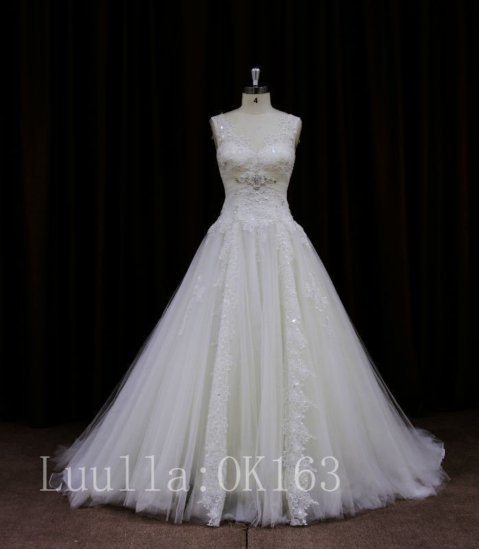 Women Fashion White/ivory Lace Cap Shoulder Wedding Dress Full Length Bridal Gown Long Train Prom Dress Kk44