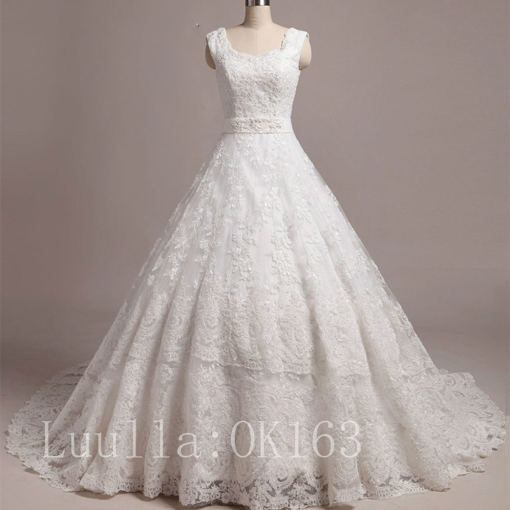 Women Fashion White/ivory Lace A Line Wedding Dress Full Length Bridal Gown Prom Dress Kk49