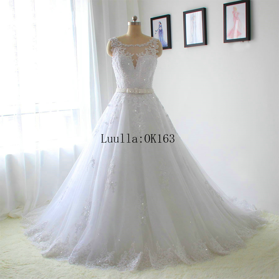 Women Fashion White/ivory Lace A Line Wedding Dress Full Length Bridal Gown Prom Dress Kk51