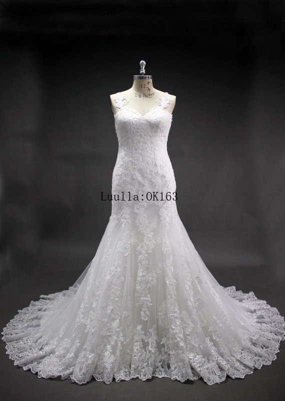 Women Fashion White/ivory Lace Mermaid Applique Wedding Dress Full Length Bridal Gown Prom Dress Kk73