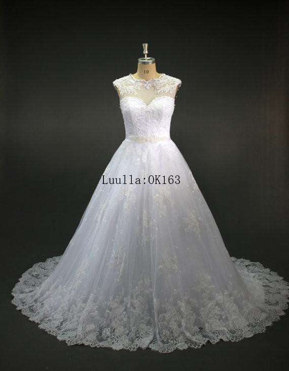 Women Fashion White/ivory Lace A Line Wedding Dress Full Length Bridal Gown Prom Dress Kk81