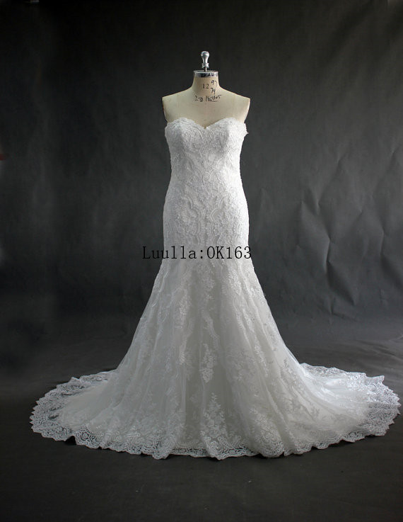 Women Fashion White/ivory Lace Strapless A Line Wedding Dress Full Length Bridal Gown Prom Dress Kk83