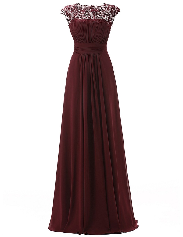 Sleeveless Lace Chiffon A-line Simple Prom Dress,evening Dresses Ja87