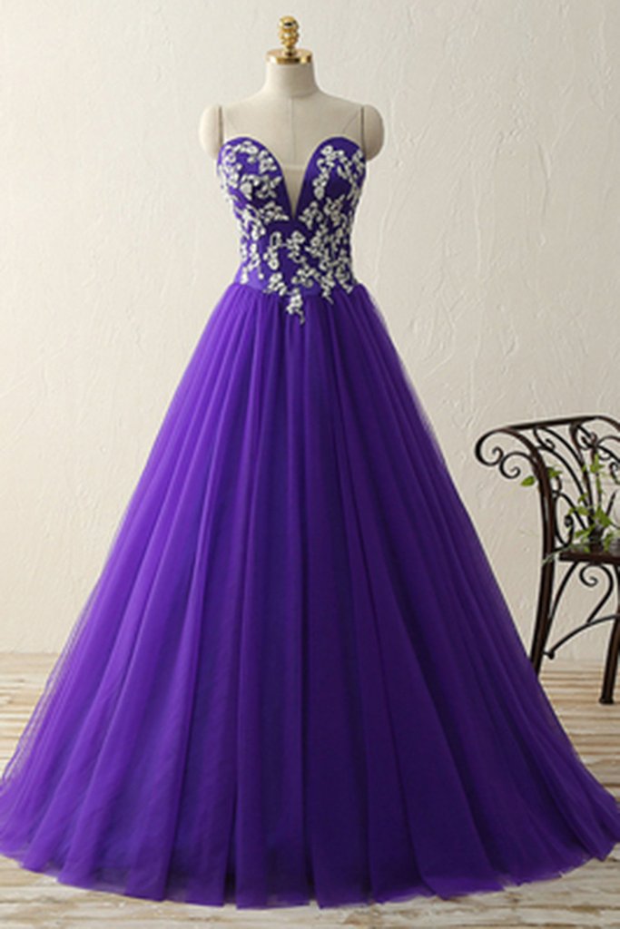 Sweetheart Applique A-line Princess Long Prom Dress For Teens, Evening Dresses Ja159