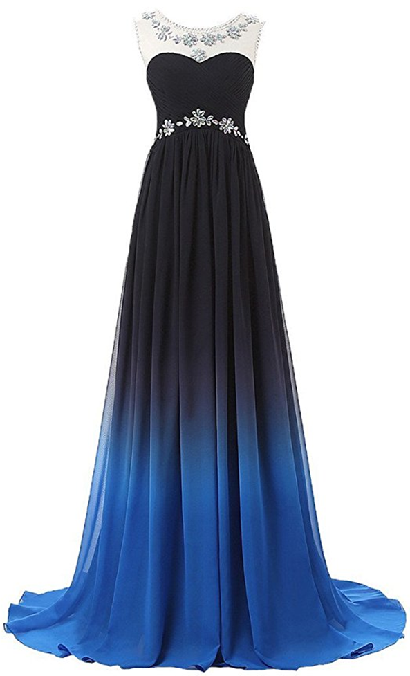Gradient Color Prom Evening Dress Beaded Ball Gown Prom Dresses Ja211