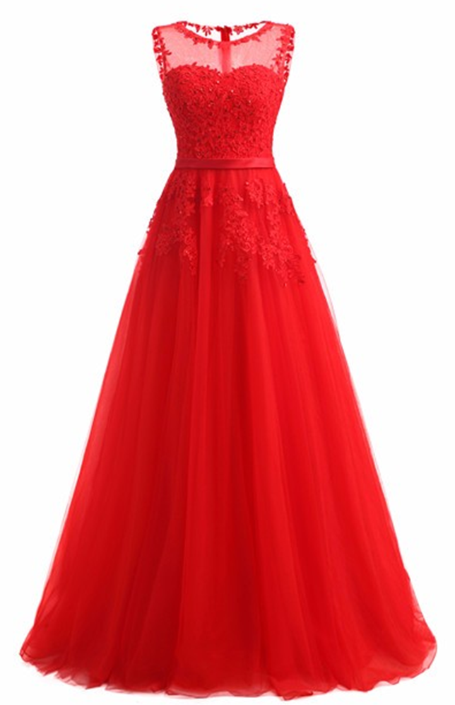 Red Evening Dress 2017 Formal Dresses Tulle Appliques Long Party Dress Coming Vestido De Festa Longo Imported Party Dress Ja259