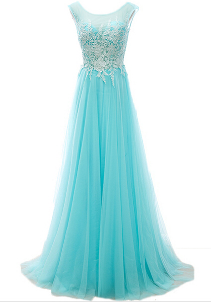 Sleeveless A-line Long Prom Dress With Lace Appliques Evening Dress Party Dress Ja287