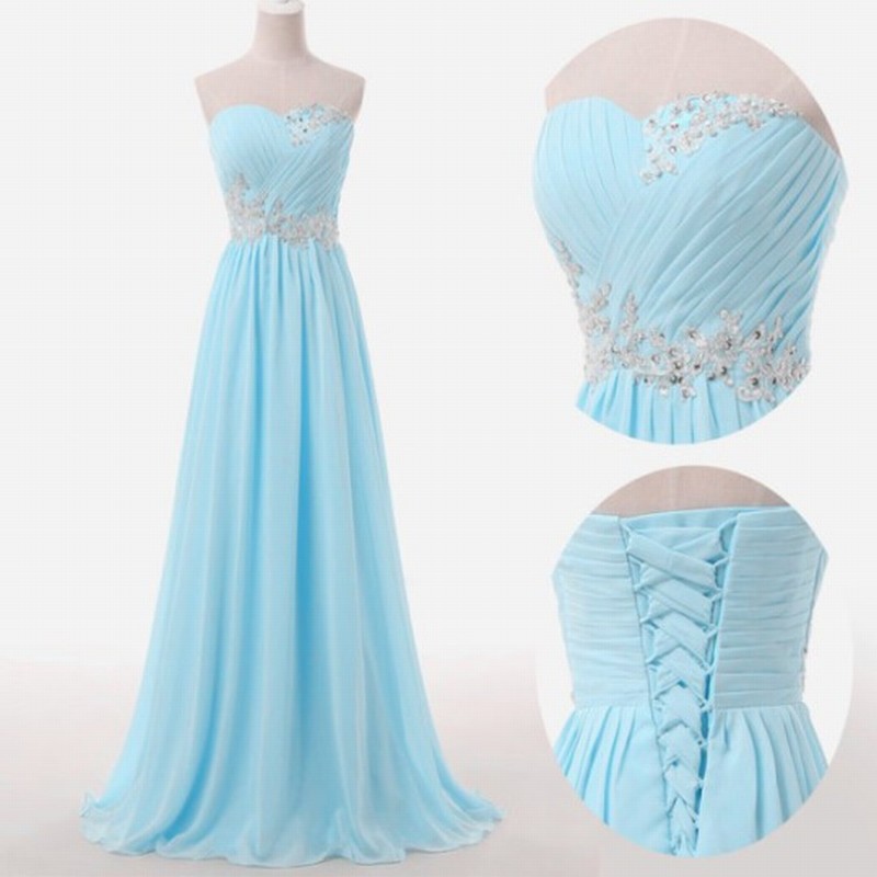 Light Blue Prom Dresses Sweetheart Evening Gowns Modest Formal Dresses Beaded Prom Dresses Fashion Evening Gown Corset Evening Dress Lf35