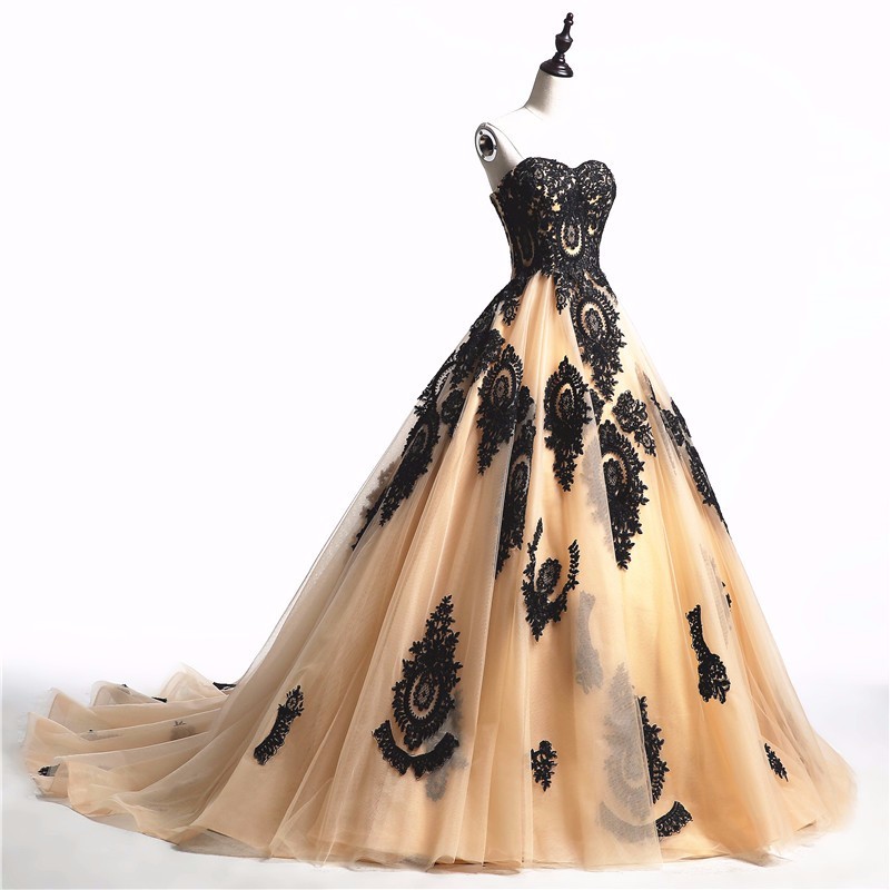 Vintage Black Gothic Wedding Dresses Sweetheart Lace-up Lace Tulle Colorful Wedding Gowns Non White Robe de Mariee C36