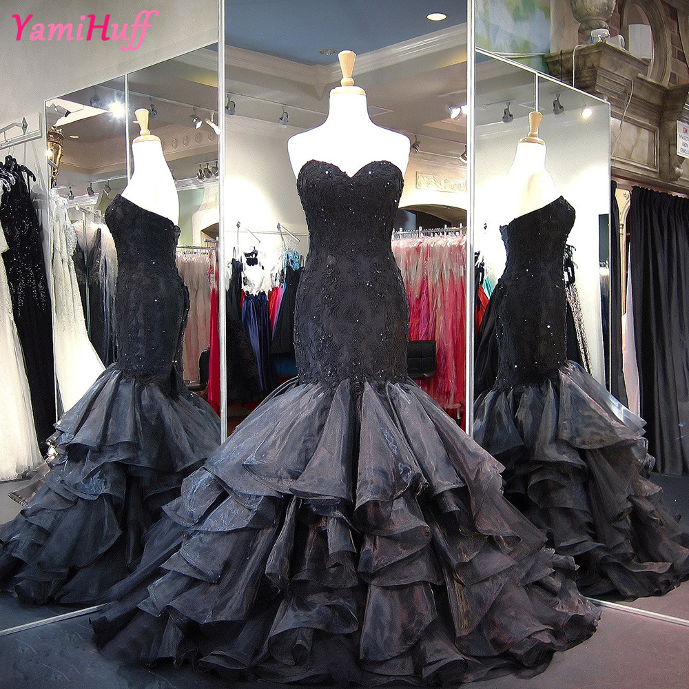 mermaid black wedding dress