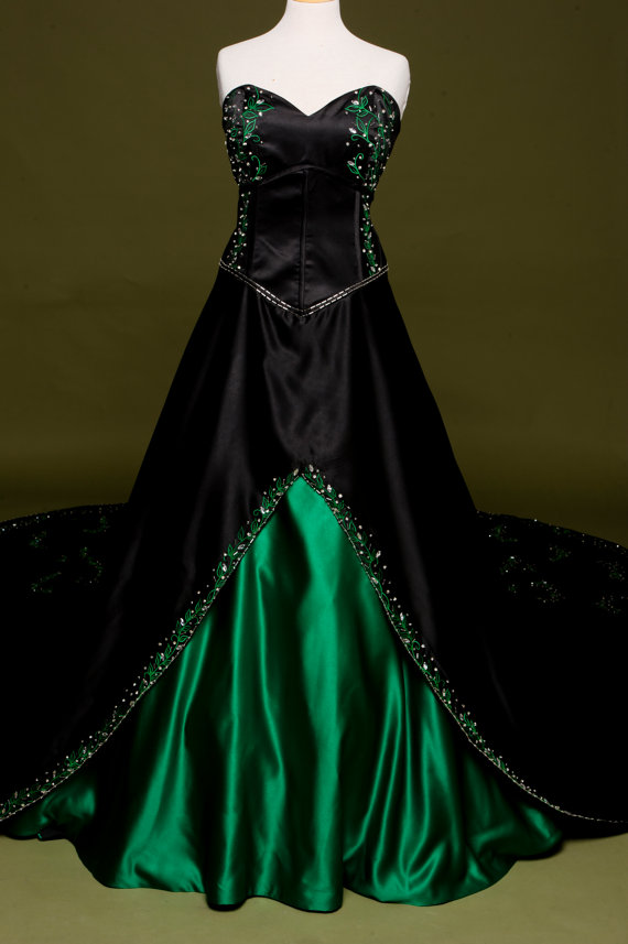 black and green gown