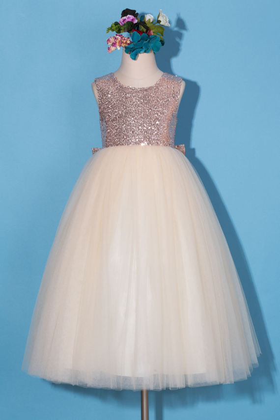 rose gold sequin flower girl dress