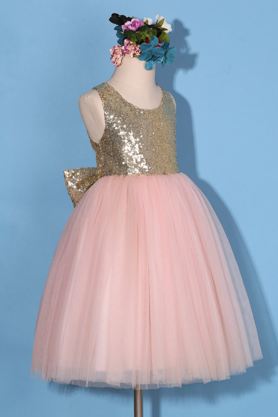 Pink Sequin Flower Girl Dress