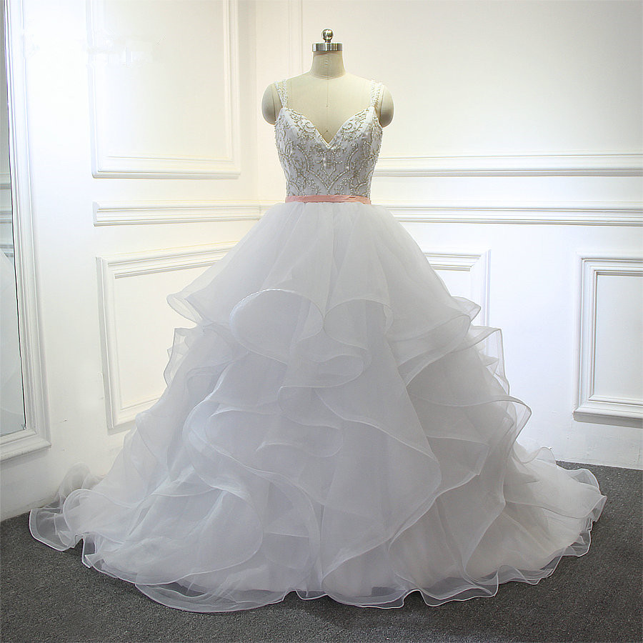 Design Organza Ruffles With Embroidery Beading Bodice Bridal Wedding Dress Jd57