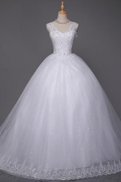 Ball Gown Lace Applique Beaded Full Length Bridal Gwon Bridal Wedding Dress Party Dress E11