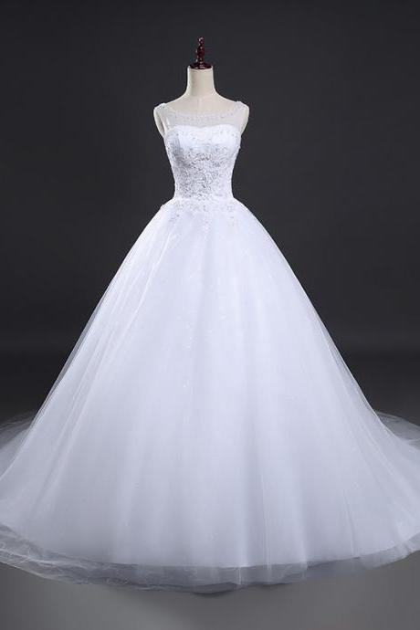 Real Photo Ball Gown Lace Applique Beaded Full Length Bridal Gwon Bridal Wedding Dress Party Dress E13