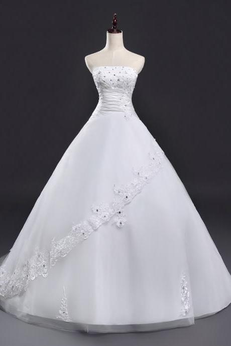 Real Photo New Ball Gown Lace Applique Beaded Full Length Bridal Gwon Bridal Wedding Dress Party Dress E16