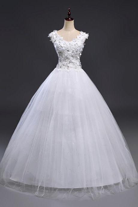 Fashion Luxury Cap Shoulder Lace Applique Full Length Bridal Gwon Bridal Wedding Dress Formal Occasion Dress Party Dress E21
