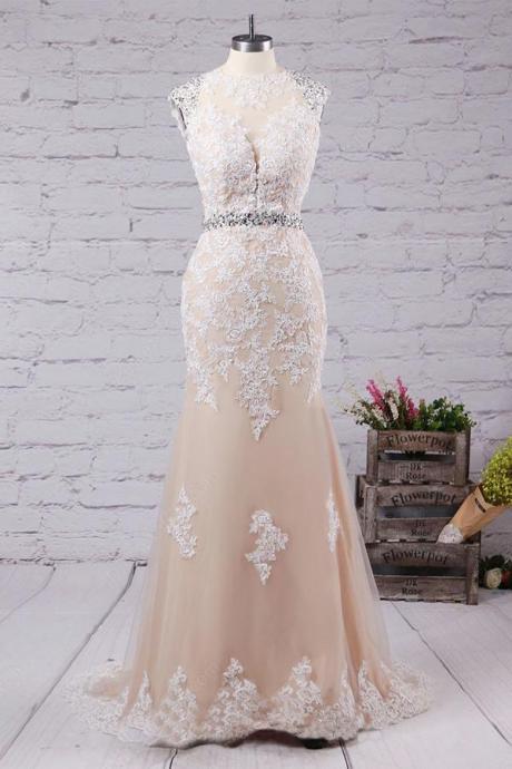 Sexy Long Lace Cap Shoulder Prom Dress Evening Dress Party Dress Bridesmaid Dress Wedding Occasion Dress Formal Occasion Dress