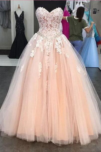 Sexy Strapless Ball Gown Lace Applique Prom Dress Evening With Bow Dress Party Dress Bridesmaid Dress Wedding Occasion Dress Formal Occasion
