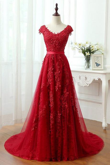 Sexy Full Length Red Lace Prom Dress , Evening Dress , Party Dress , Bridesmaid Dress , Wedding Occasion Dress , Formal Occasion Dress