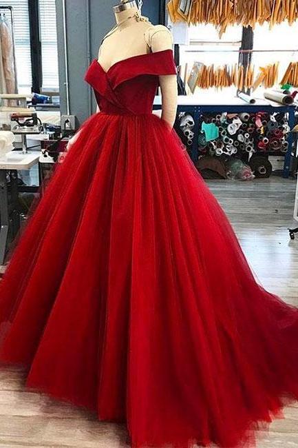 Sexy Full length Strapless Red Ball Gown Prom Dress , Evening Dress , Party Dress , Bridesmaid Dress , Wedding Occasion Dress , Formal Occasion Dress 