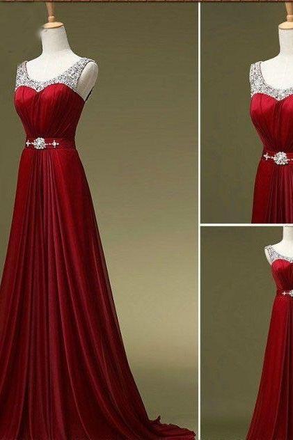 Red Beads Chiffon Prom Dress , Evening Dress , Party Dress , Bridesmaid Dress , Wedding Occasion Dress , Formal Occasion Dress