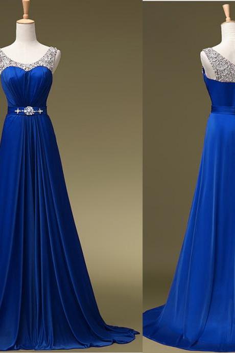 Blue Beads Chiffon Prom Dress , Evening Dress , Party Dress , Bridesmaid Dress , Wedding Occasion Dress , Formal Occasion Dress