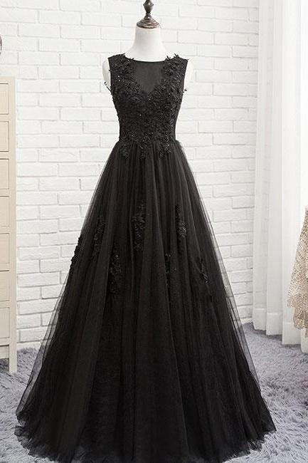 Cap Shoulder Ball Gown Sexy Black Lace Applique Wedding Dress Evening Dress Full Length Prom Dress
