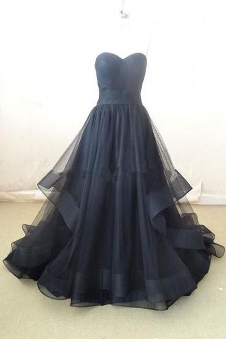 Strapless Ball Gown Sexy Black Wedding Dress Evening Dress Full Length Prom Dress