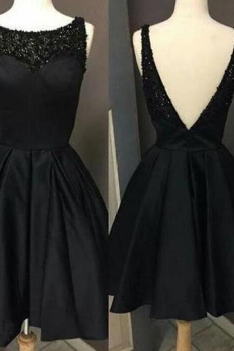 Backless A Line Sexy Black Tulle Wedding Dress Evening Dress Knee Length Prom Dress