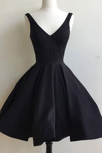 V Neck A Line Sexy Black Tulle Wedding Dress Evening Dress Knee Length Prom Dress
