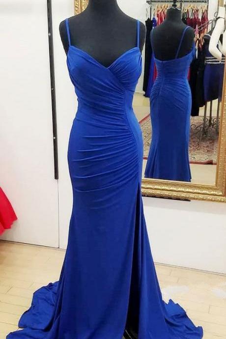 Blue Sexy Lace Up Back Prom Dress Evening Dress Full Length Prom Dress