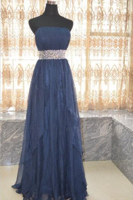 Strapless Chiffon Off The Shoulder Lace Up Bridesmaid Prom Dress Evening Dress Full Length Prom Dress