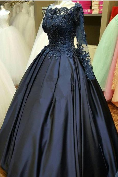 Sexy Long Sleeve Lace Applique Wedding Dress Lace Up Back Party Dress Prom Dress Evening Dress Prom Dress