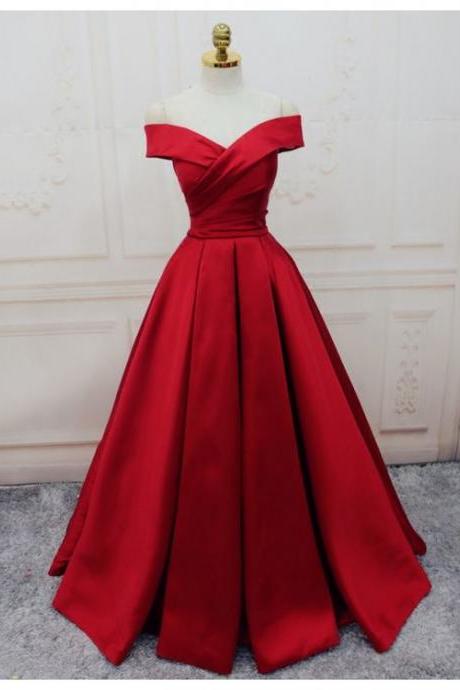 Sexy Cap Shoulder Red Wedding Dress Lace Up Back Party Dress Prom Dress Evening Dress Prom Dress