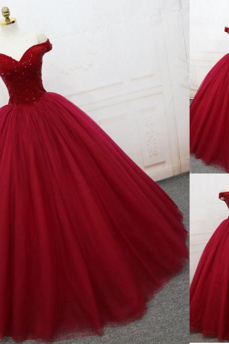 Sexy Strapless Red Cap Shoulder Lace Plus Size Long Wedding Dress Party Dress Prom Dress Evening Dress